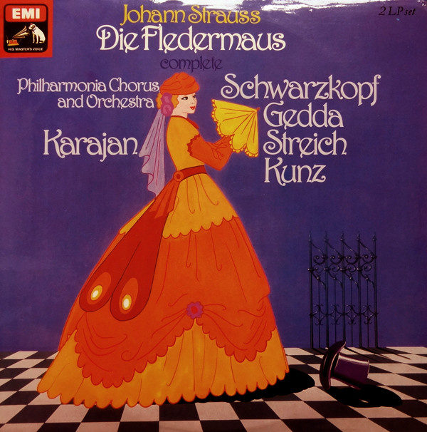Johann Strauss*, Philharmonia Orchestra, Philharmonia Chorus, Karajan*, Schwarzkopf*, Gedda*, Streich*, Kunz* - Die Fledermaus (2xLP, Mono, RE, RP)