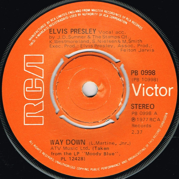 Elvis Presley - Way Down (7", Single, Pus)